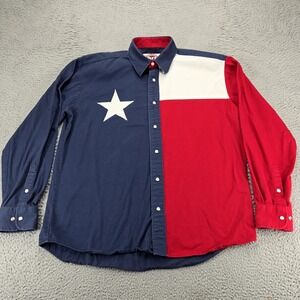 Larro Shirt Mens‎ XL Blue Texas Flag Colorblock Rodeo Long Sleeve Button Up